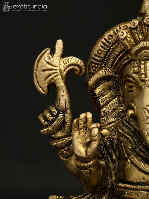 5" Small Chaturbhuja Lord Ganesha | Brass Statue