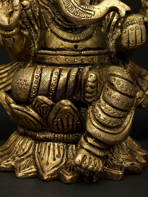 5" Small Chaturbhuja Lord Ganesha | Brass Statue