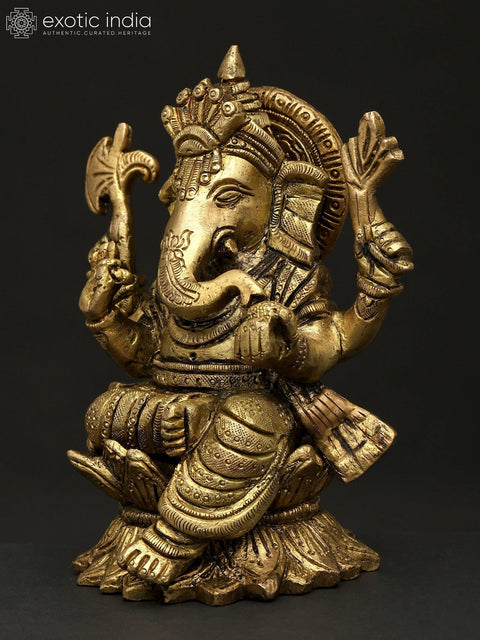 5" Small Chaturbhuja Lord Ganesha | Brass Statue