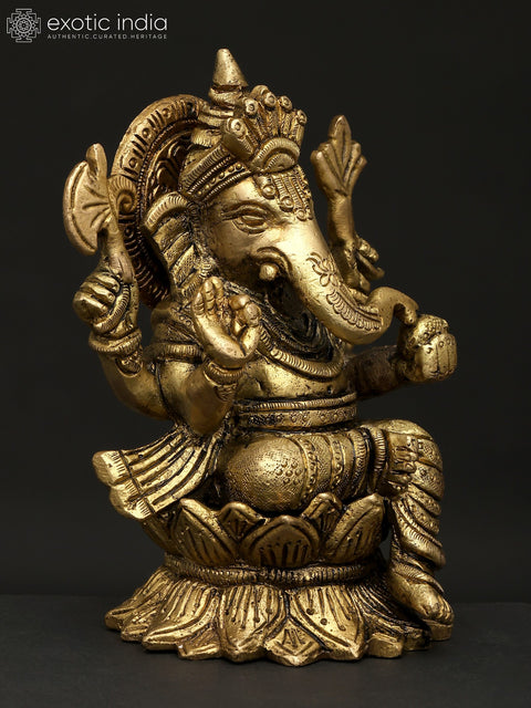 5" Small Chaturbhuja Lord Ganesha | Brass Statue