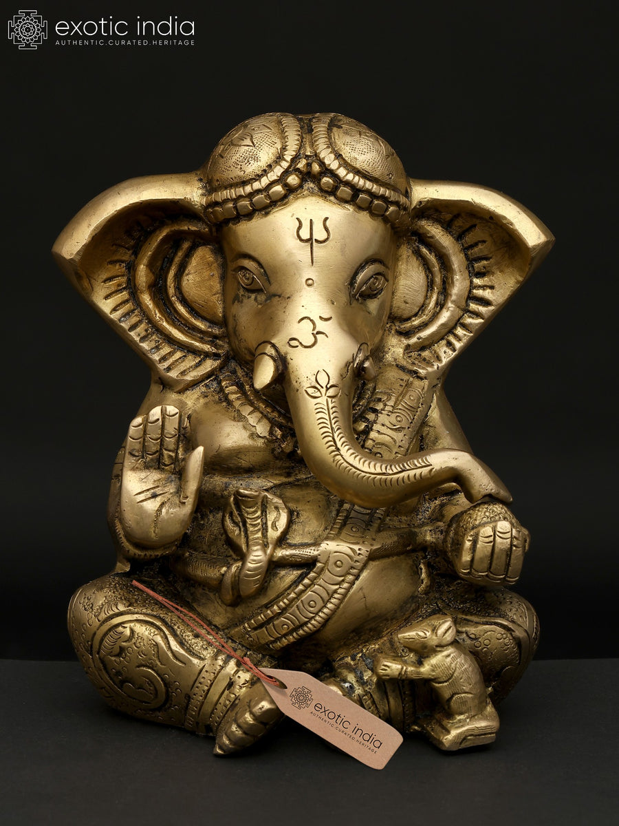 6" Sitting Lord Ganesha Brass Statue for Pooja
