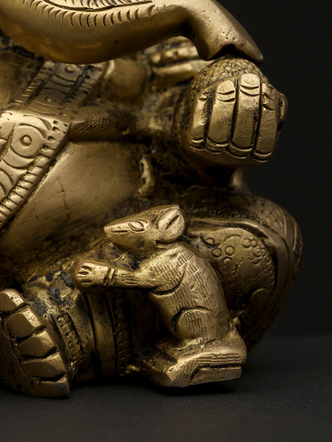 6" Small Sitting Blessing Lord Ganesha | Brass Statue