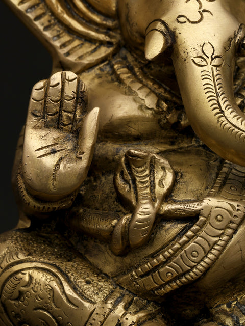 6" Small Sitting Blessing Lord Ganesha | Brass Statue