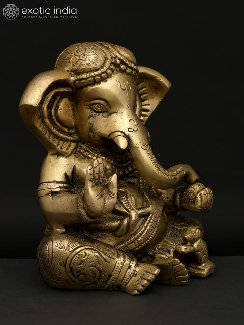 6" Small Sitting Blessing Lord Ganesha | Brass Statue