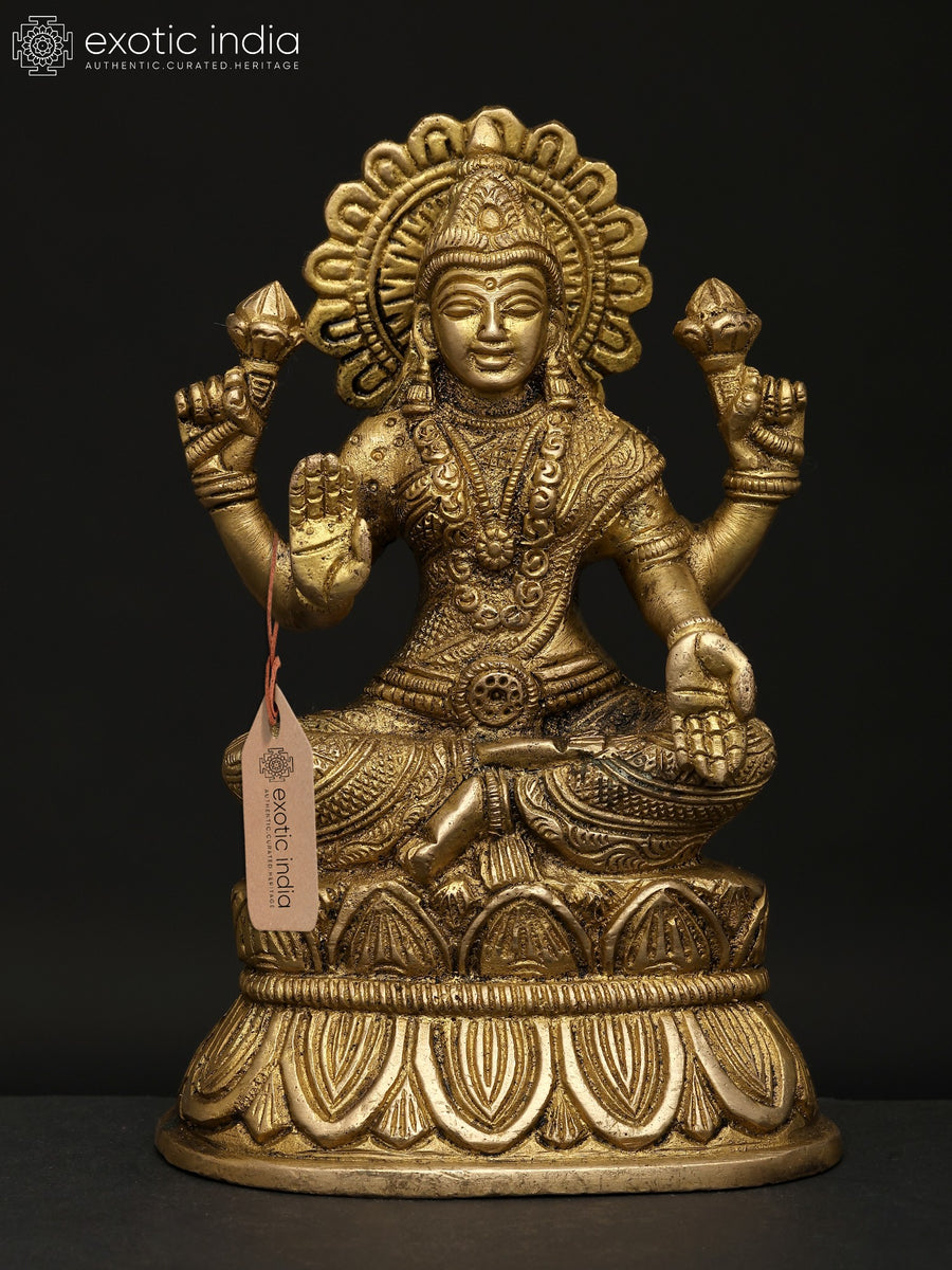 6" Four Armed Blessing Goddess Lakshmi Brass Statue