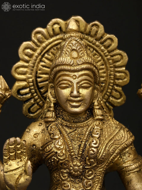 6" Small Four Armed Blessing Goddess Lakshmi | Brass Statue