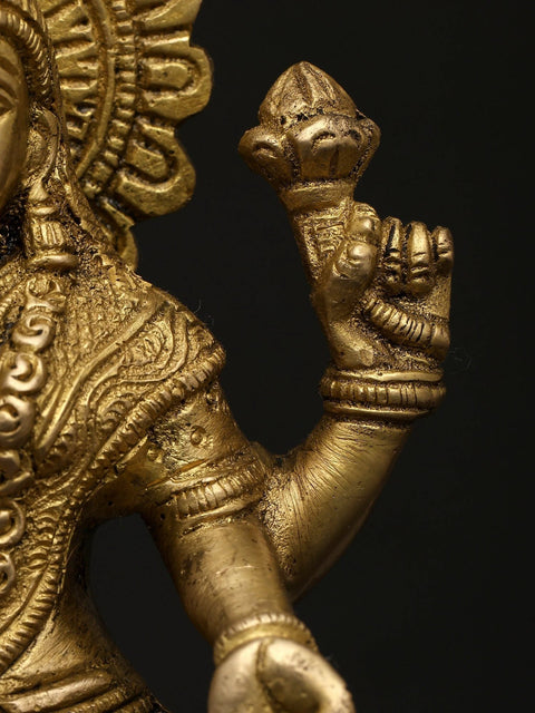 6" Small Four Armed Blessing Goddess Lakshmi | Brass Statue