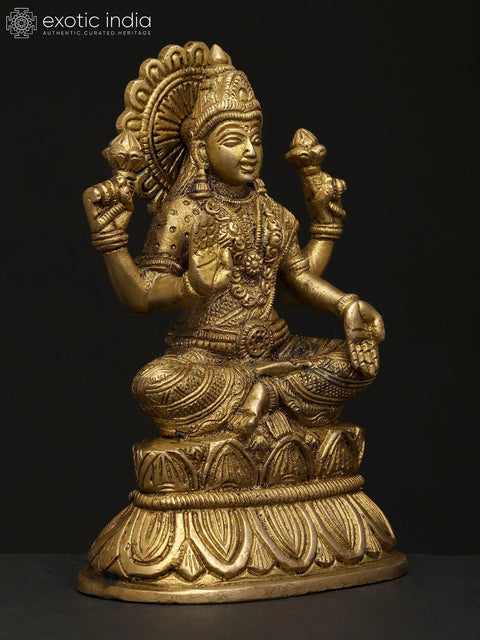 6" Small Four Armed Blessing Goddess Lakshmi | Brass Statue
