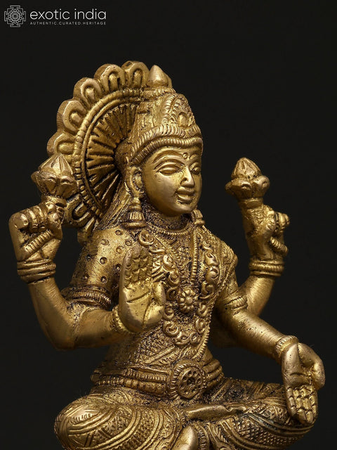 6" Small Four Armed Blessing Goddess Lakshmi | Brass Statue