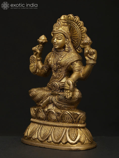 6" Small Four Armed Blessing Goddess Lakshmi | Brass Statue