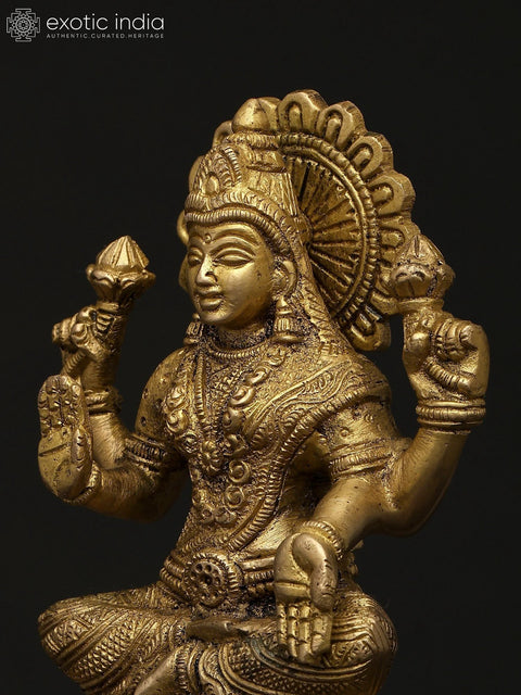 6" Small Four Armed Blessing Goddess Lakshmi | Brass Statue
