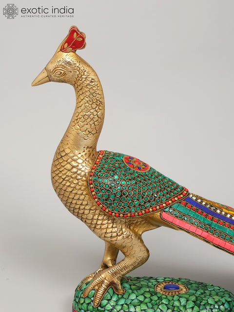 25" Beautiful Peacock | Brass Statue with Inlay Work | Home Decor