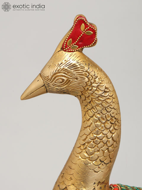 25" Beautiful Peacock | Brass Statue with Inlay Work | Home Decor