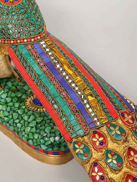 25" Beautiful Peacock | Brass Statue with Inlay Work | Home Decor