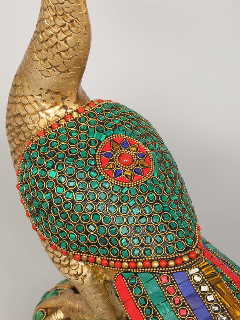 25" Beautiful Peacock | Brass Statue with Inlay Work | Home Decor