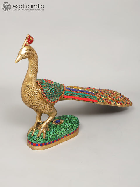 25" Beautiful Peacock | Brass Statue with Inlay Work | Home Decor