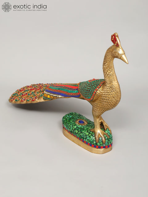 25" Beautiful Peacock | Brass Statue with Inlay Work | Home Decor
