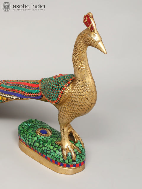 25" Beautiful Peacock | Brass Statue with Inlay Work | Home Decor