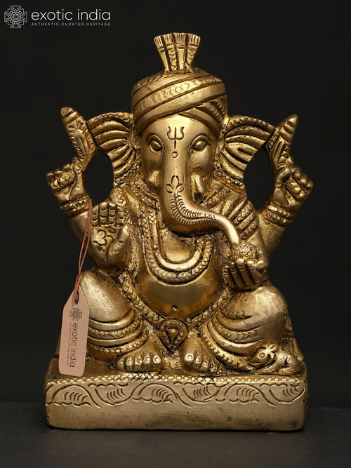 5" Small Pagadi Ganesha Handmade Brass Statue