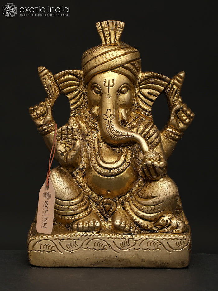5" Small Pagadi Ganesha Handmade Brass Statue