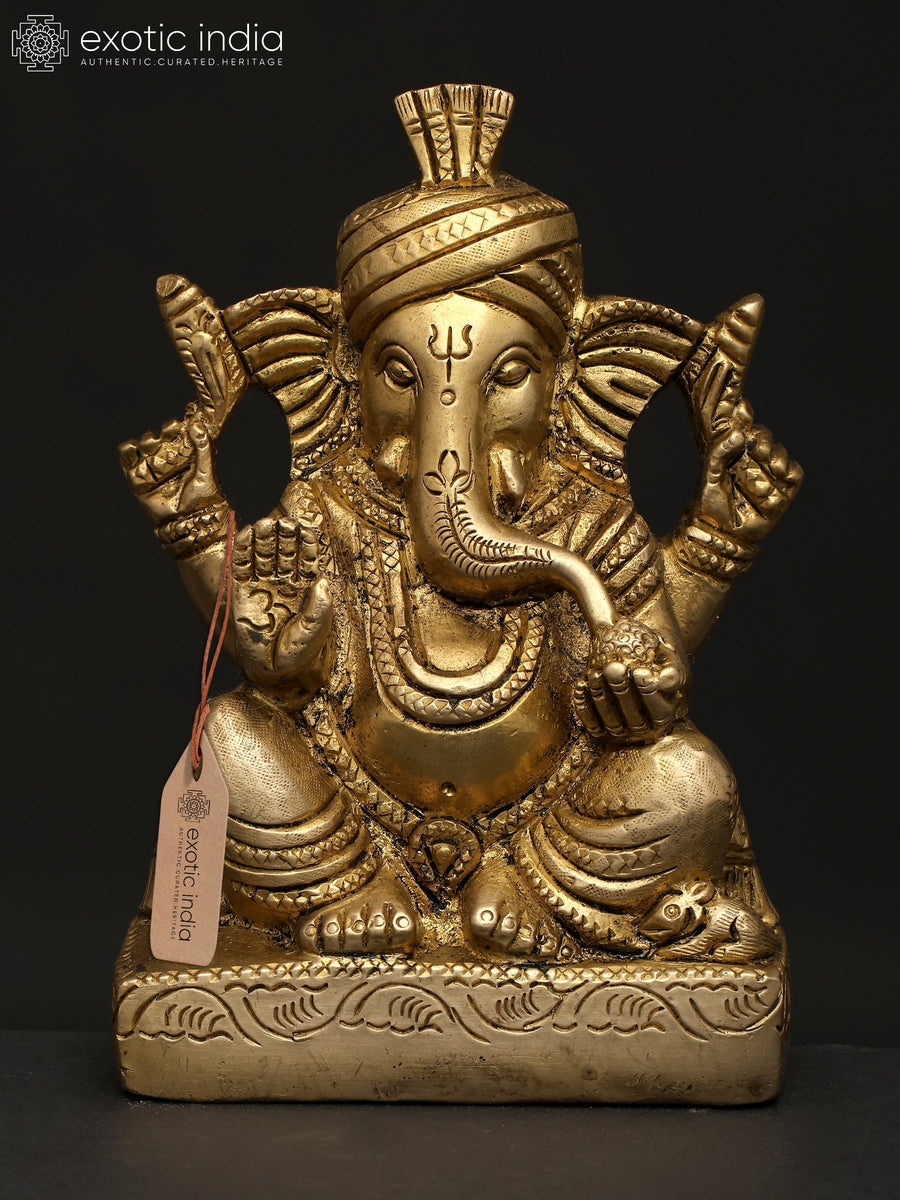 5" Small Pagadi Ganesha Handmade Brass Statue