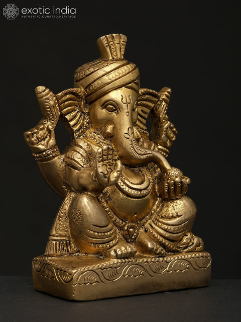 5" Small Pagadi Ganesha | Brass Statue