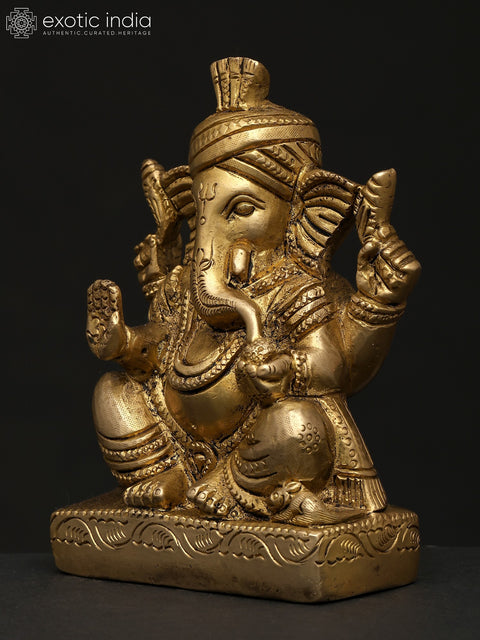 5" Small Pagadi Ganesha | Brass Statue