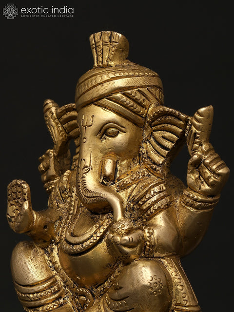 5" Small Pagadi Ganesha | Brass Statue