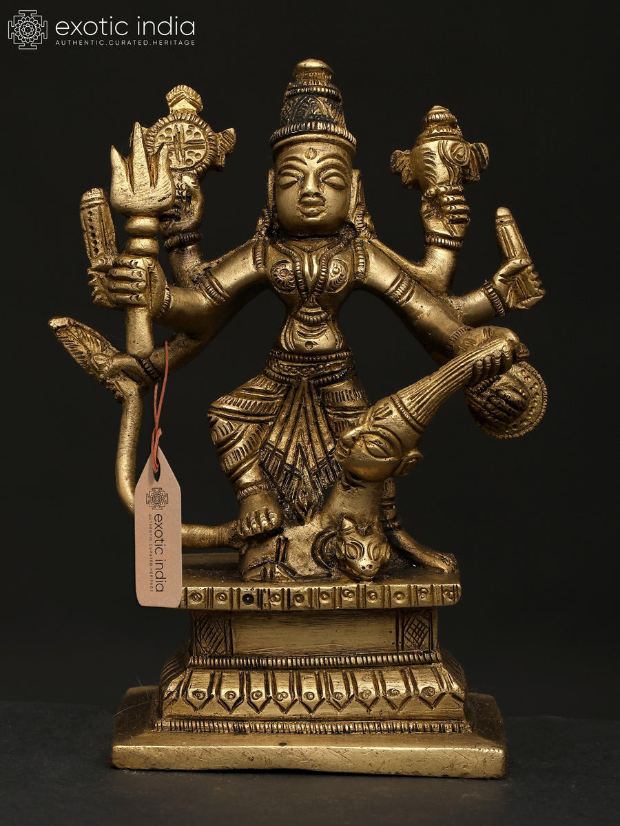 5" Goddess Durga Handmade Brass Statue for Pooja