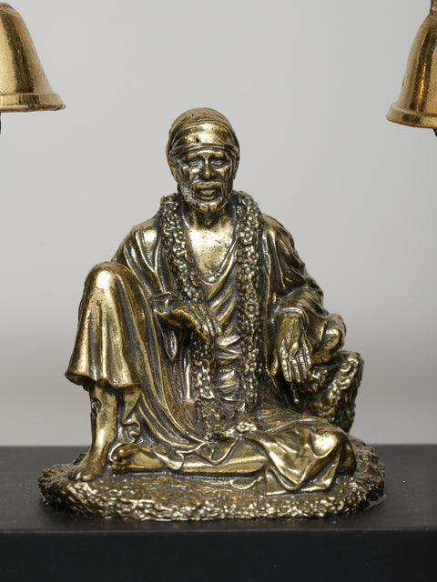 7" Wood Framed Superfine Sai Baba Statue in Brass | Wall Hanging