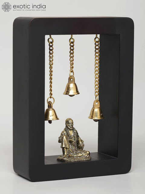 7" Wood Framed Superfine Sai Baba Statue in Brass | Wall Hanging