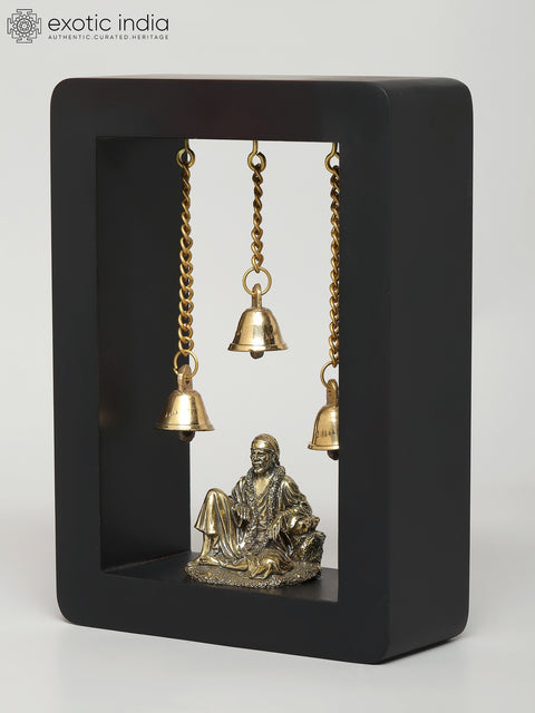 7" Wood Framed Superfine Sai Baba Statue in Brass | Wall Hanging