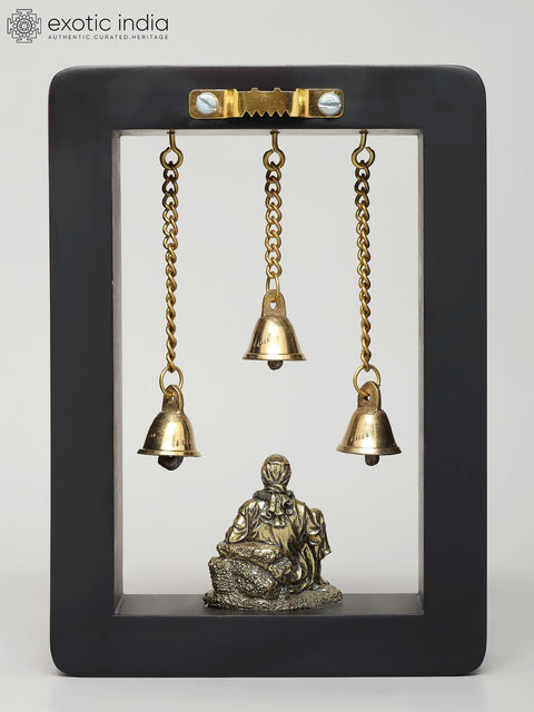 7" Wood Framed Superfine Sai Baba Statue in Brass | Wall Hanging
