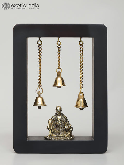 7" Wood Framed Superfine Sai Baba Statue in Brass | Wall Hanging