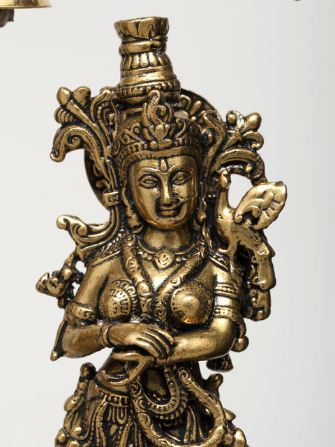 8" Superfine Radha Krishna Statues with Bells | Wood Framed Brass Sculptures | Wall Hanging