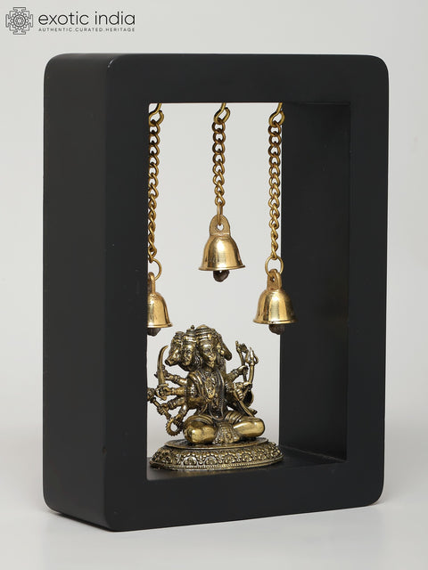 7" Wood Framed Superfine Panchamukhi Hanuman with Bells | Wall Hanging
