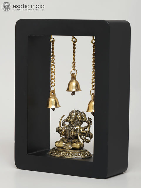 7" Wood Framed Superfine Panchamukhi Hanuman with Bells | Wall Hanging
