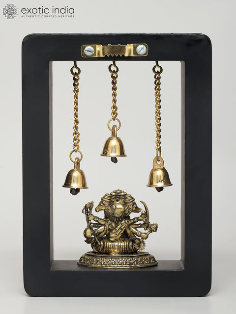 7" Wood Framed Superfine Panchamukhi Hanuman with Bells | Wall Hanging