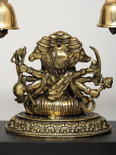 7" Wood Framed Superfine Panchamukhi Hanuman with Bells | Wall Hanging