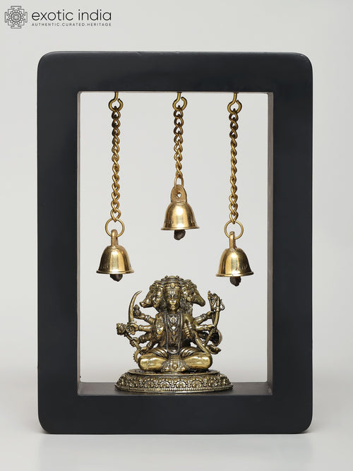 7" Superfine Panchamukhi Hanuman Wood Wall Hanging with Bells