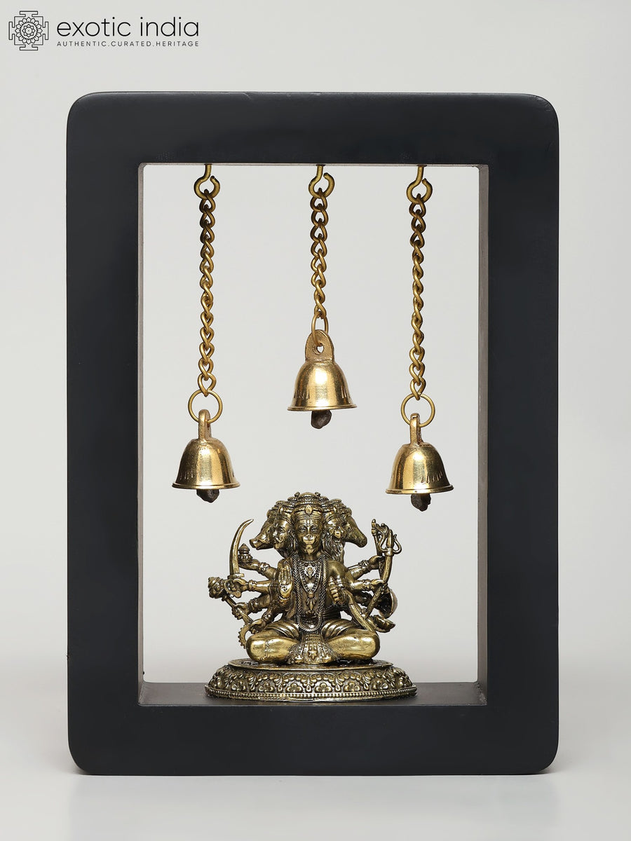 7" Superfine Panchamukhi Hanuman Wood Wall Hanging with Bells
