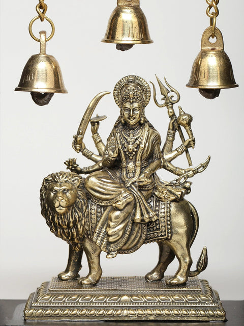 7" Wood Framed Superfine Goddess Durga (Sherawali Maa) in Brass | Wall Hanging