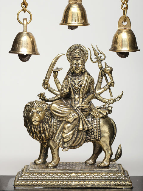 7" Wood Framed Superfine Goddess Durga (Sherawali Maa) in Brass | Wall Hanging