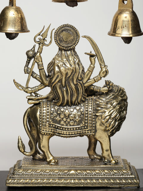 7" Wood Framed Superfine Goddess Durga (Sherawali Maa) in Brass | Wall Hanging
