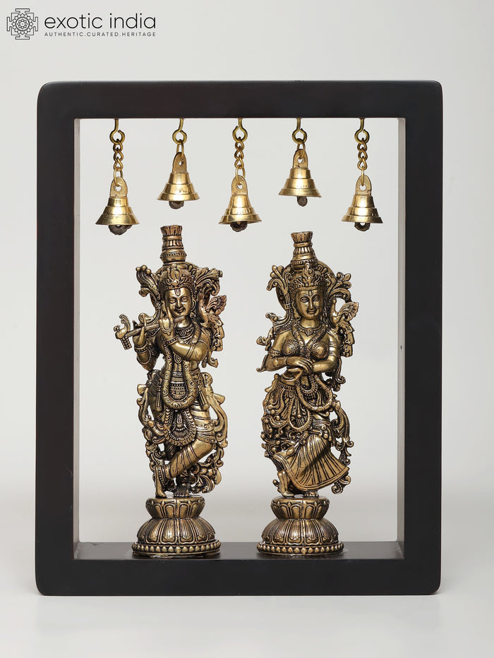 9" Standing Radha Krishna Brass Wall Hanging Sculpture