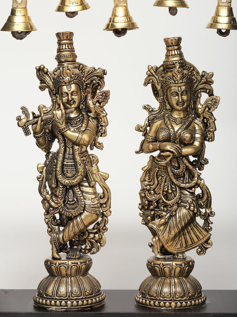 9" Superfine Standing Radha Krishna | Wood Framed Brass Sculptures | Wall Hanging