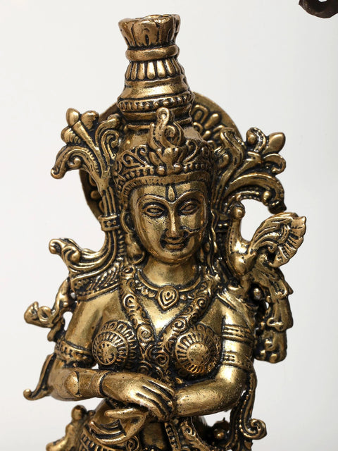 9" Superfine Standing Radha Krishna | Wood Framed Brass Sculptures | Wall Hanging