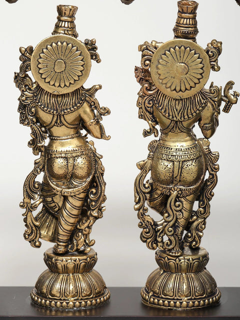 9" Superfine Standing Radha Krishna | Wood Framed Brass Sculptures | Wall Hanging