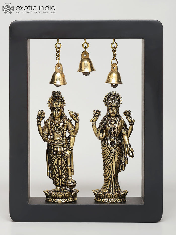 8" Handmade Standing Lakshmi Narayan Brass Wall Hanging with Bells