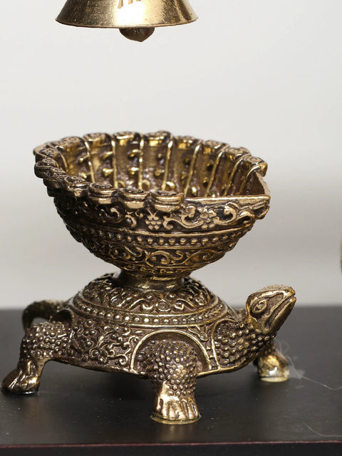 9" Superfine Lakshmi - Narayan Seated on Sheshnag with Tortoise Diya | Wood Framed Brass Sculpture | Wall Hanging